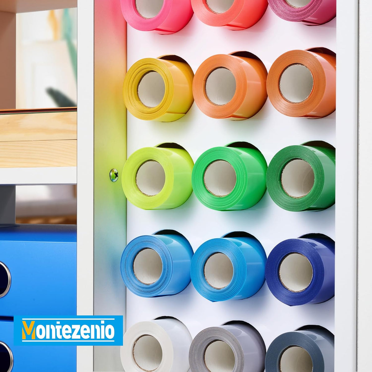 Mobile Craft Storage with 23 Vinyl Roll Holder, Craft Table Stand with Wheels, Crafting Cabinet with Large Drawers X4323