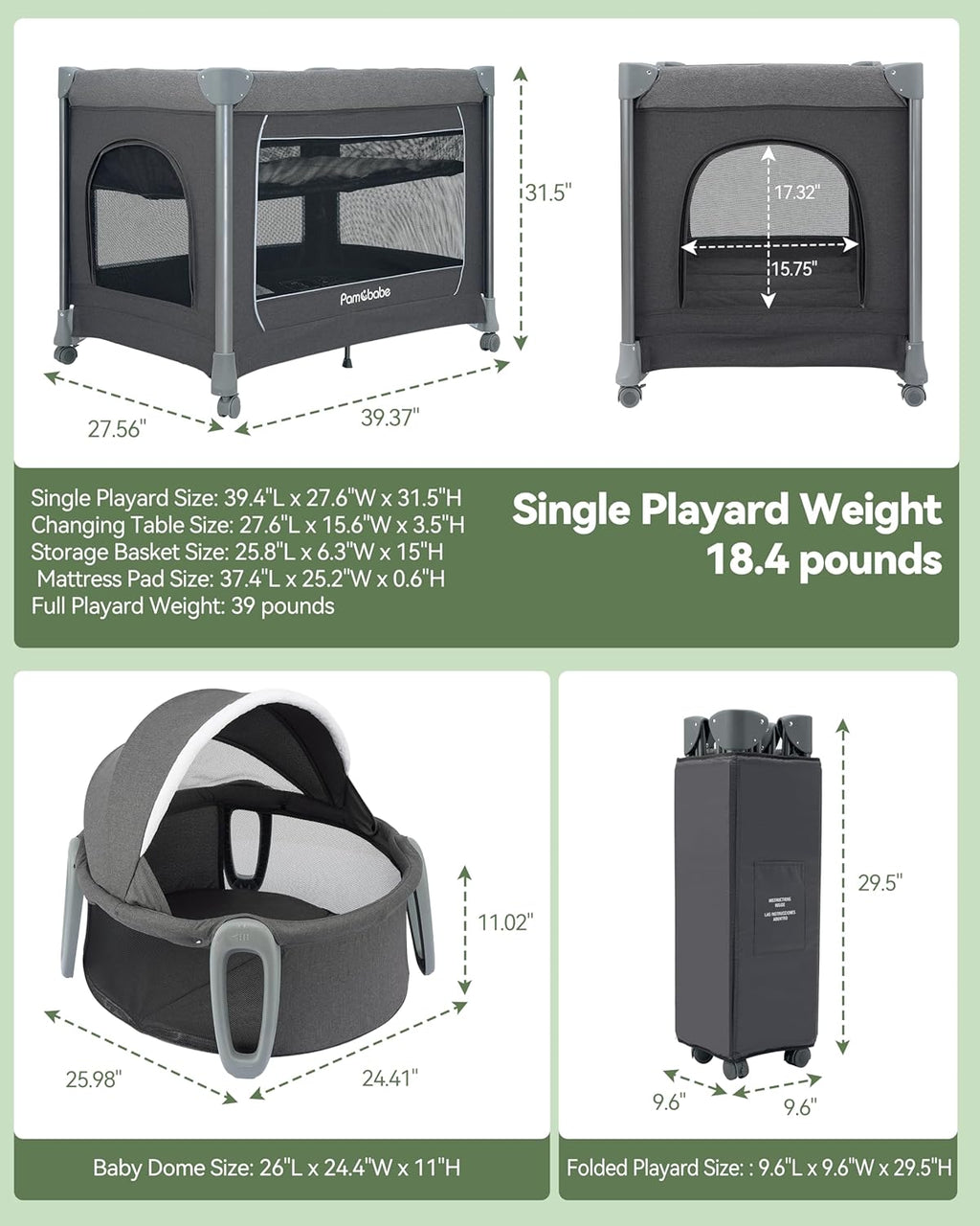 4 in 1 Portable Baby Playard with Changing Table and Detachable Bassinet B760