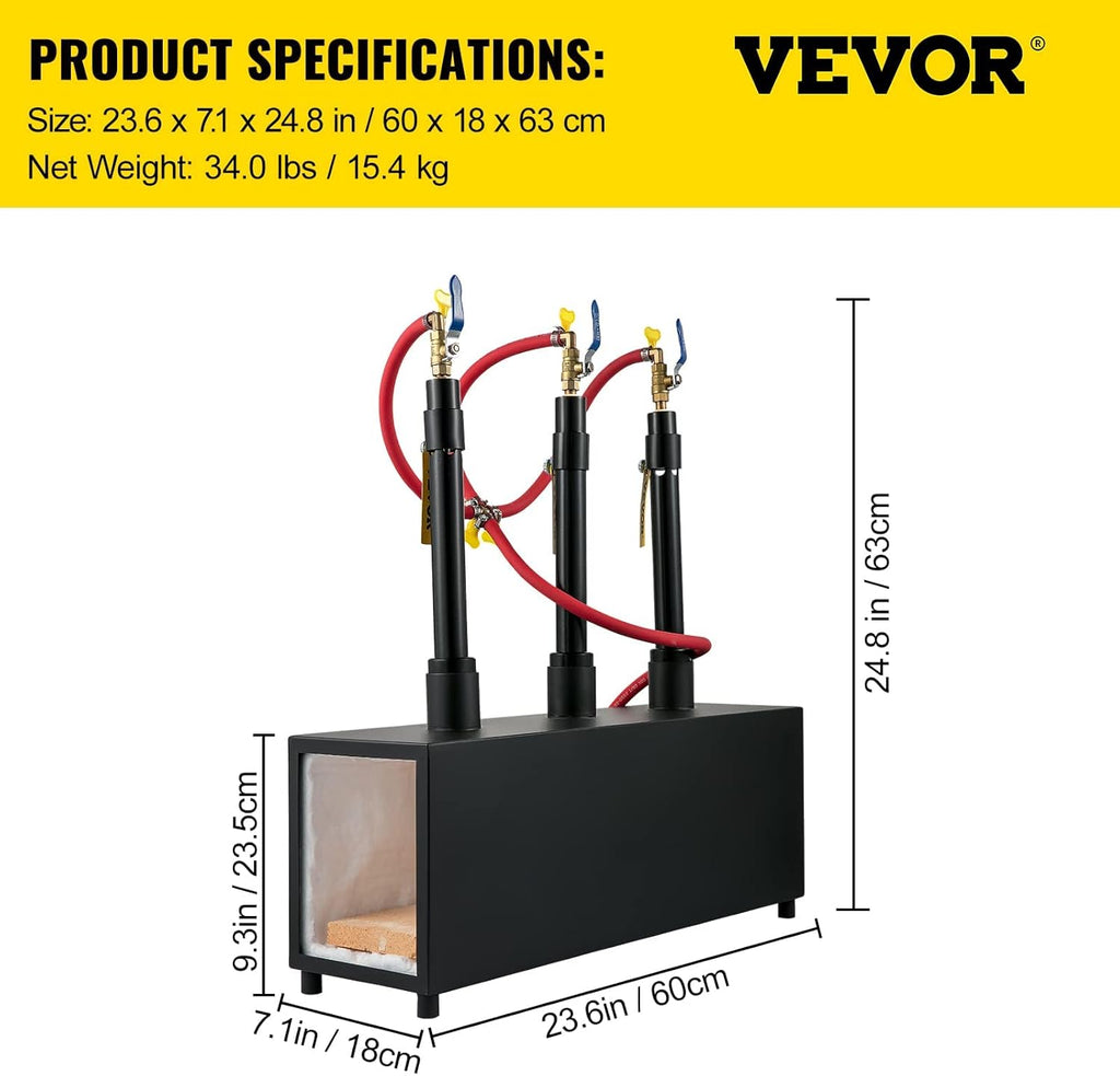 Portable Propane Forge Three Burners Open Structure Square Metal Blacksmithing Forge M375219