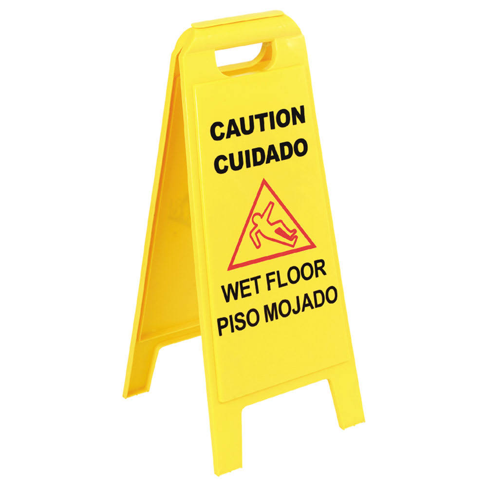 Wet Floor Sign, English & Spanish, Yellow F940217