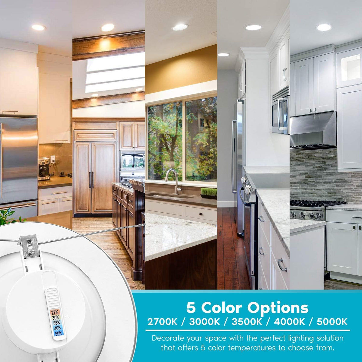 5/6 Inch LED Recessed Retrofit Downlight, 14W, Color Selectable, Dimmable, 1100 Lumens, Wet Rated, 6 Pack A635