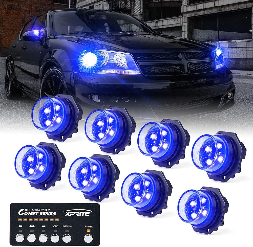 White Amber LED Strobe Lights Kit, Surface Mount Flashing Hazard Warning Light - 8 PCS I37319