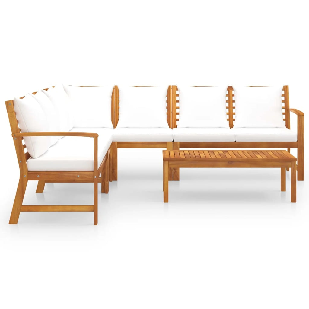 6 Piece Patio Lounge Set with Cushions Acacia Wood Outdoor Sectional Set J4681