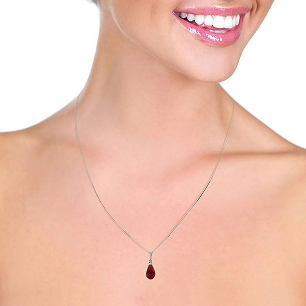 14k 18" Solid White Gold Necklace Diamond Ruby J3703