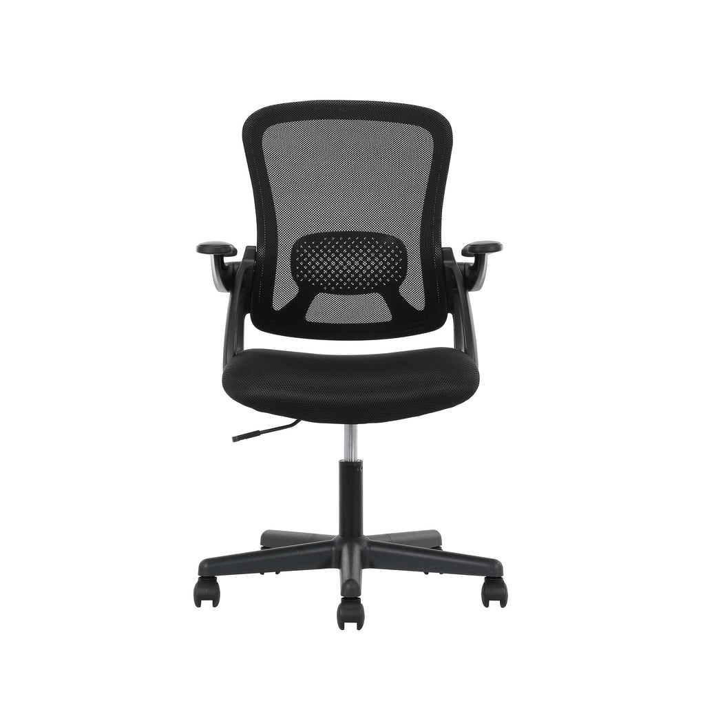 Black Fabric Ergonomic Mesh Back Office Chair with Flip-up Arms A624