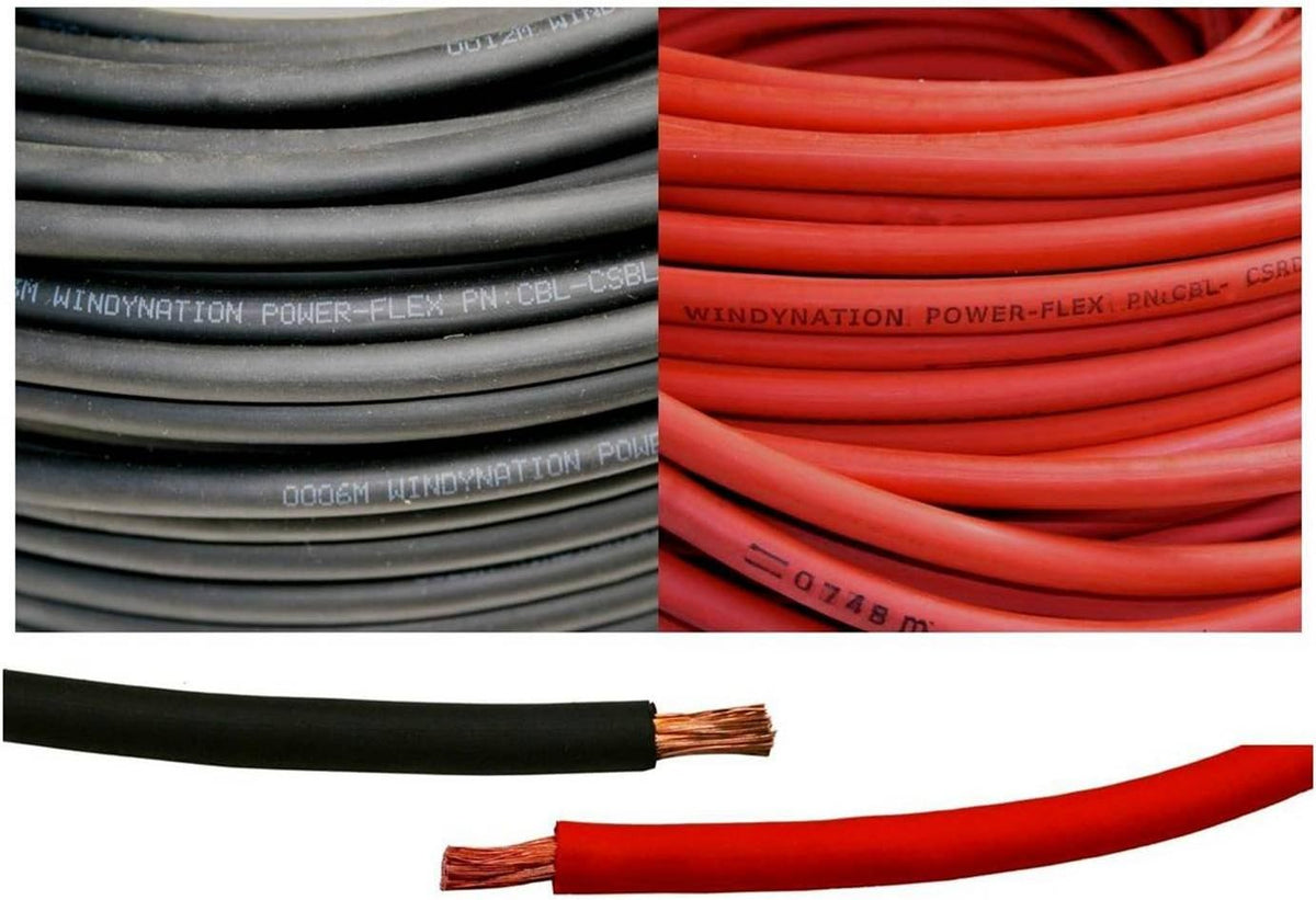 6 Gauge 25 Feet Black + 25 Feet Red Pure Copper Flexible Cable Wire W3861