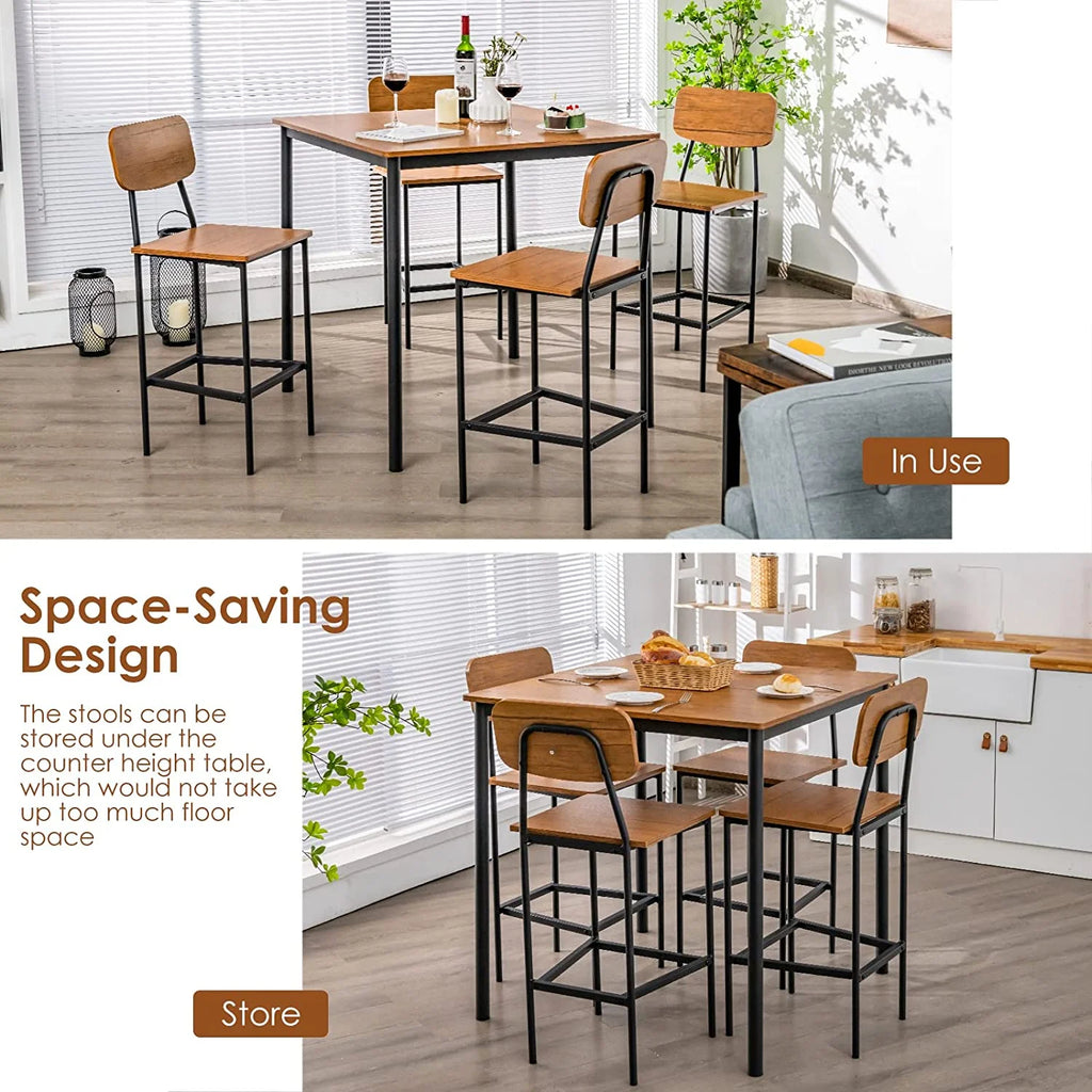 5-Piece Counter Height Dining Table Set with 4 Bar Stools B5020