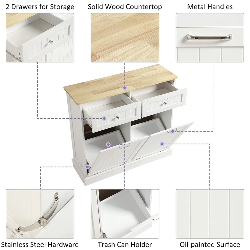 White Double Tilt Out Trash Cabinet with Drawer P633428
