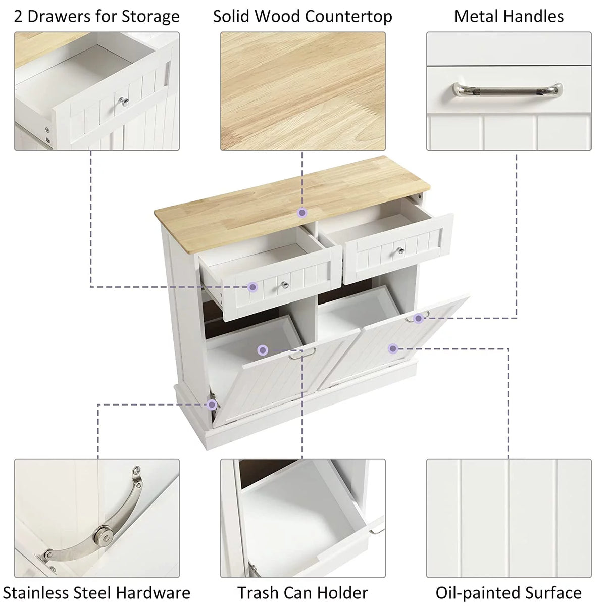White Double Tilt Out Trash Cabinet with Drawer P633428