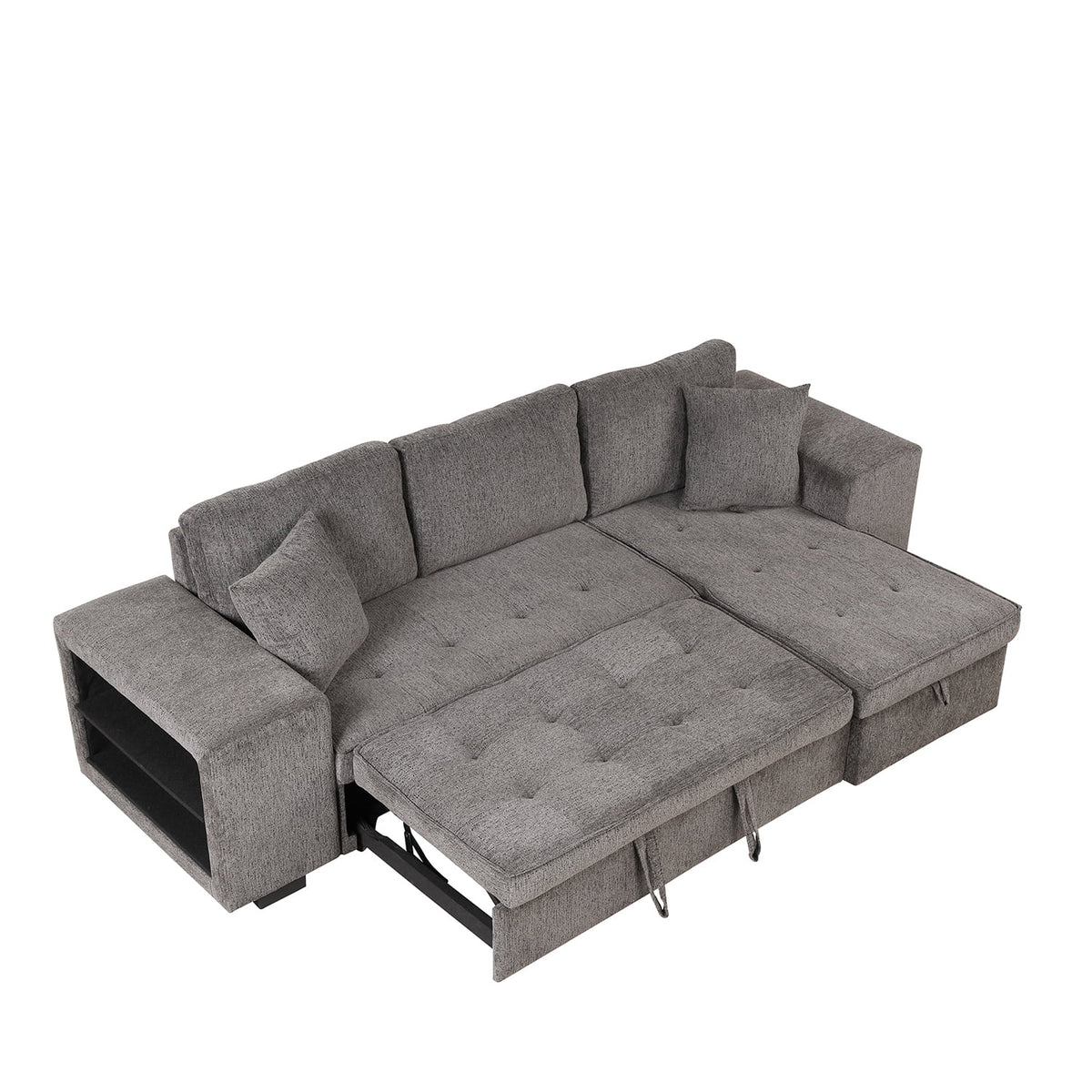 104" Reversible Sectional Couch with Pull Out Bed, L Shape Sleeper Sofa with Storage Chaise and 2 Stools H802746