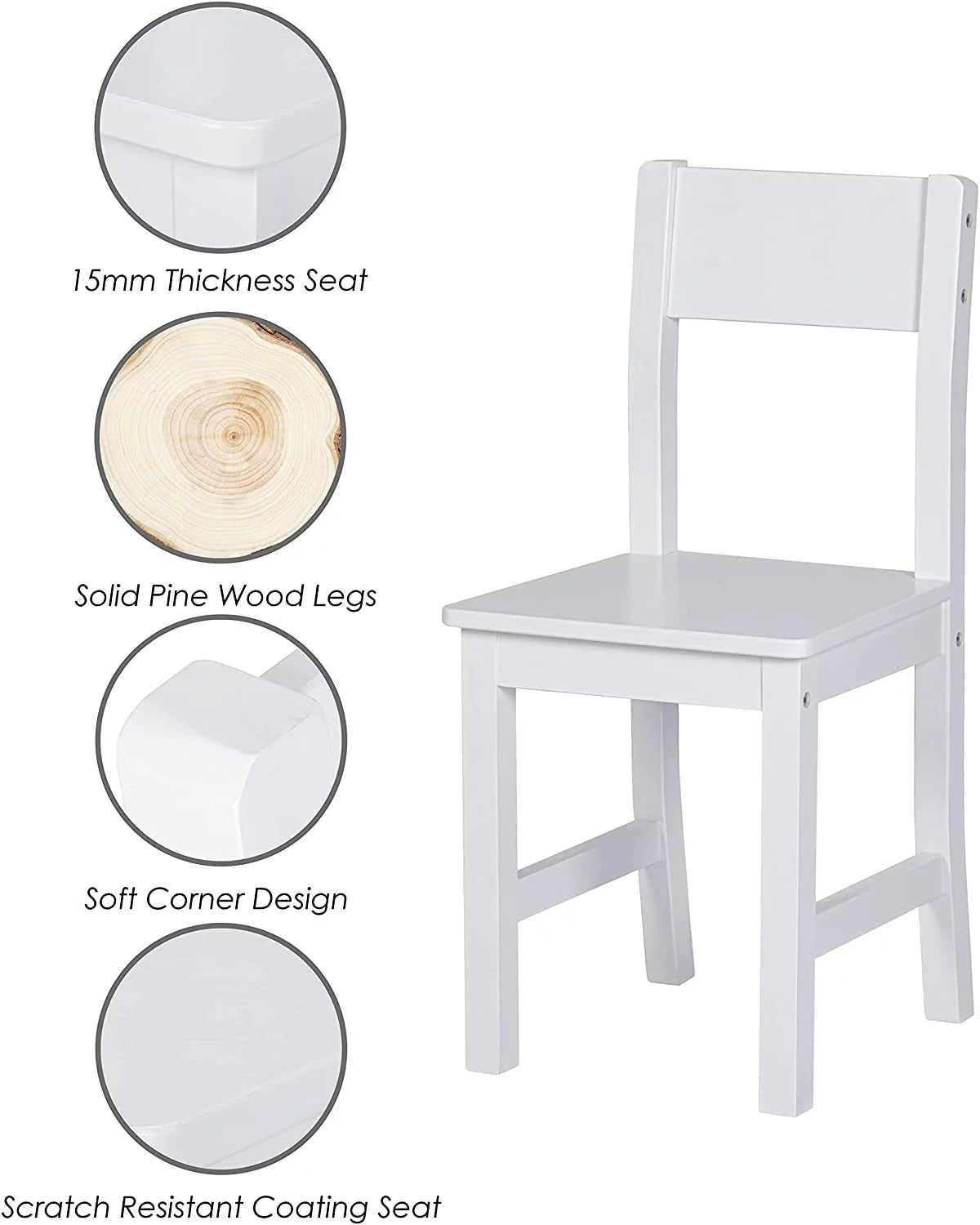 White Wooden Kids Desk with Chair and Storage E148