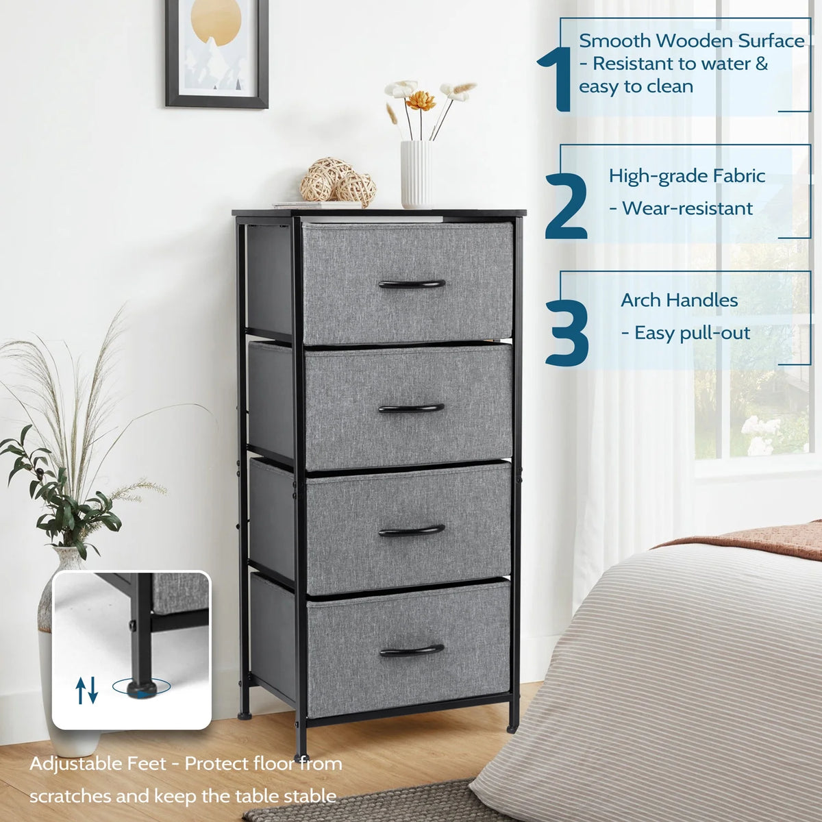 4 Drawer Fabric Dresser with Wood Top D772018
