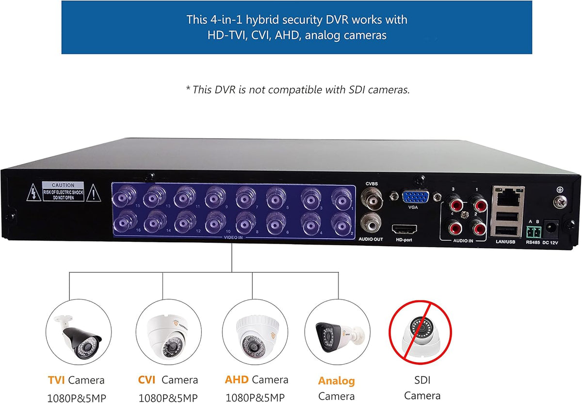 16-Channel Hybrid 4-in-1 DVR Security Recorder with 2TB Hard Drive B475