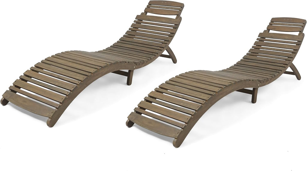 Gray Acacia Wood Foldable Chaise Lounge Set of 2 U684708