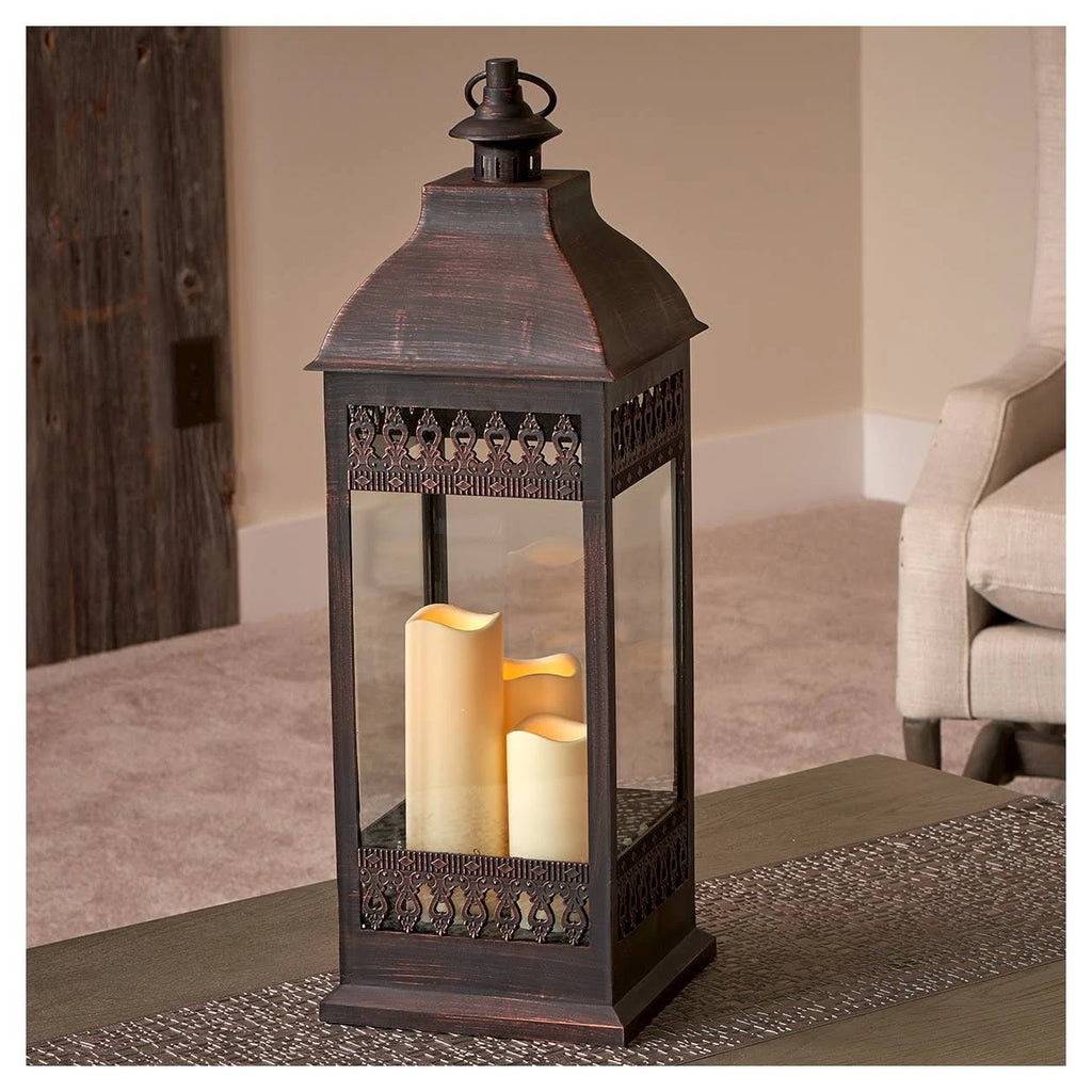 Triple LED Candle Lantern Bronze W181