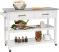 White Kitchen Cart with Stainless Steel Top I88505