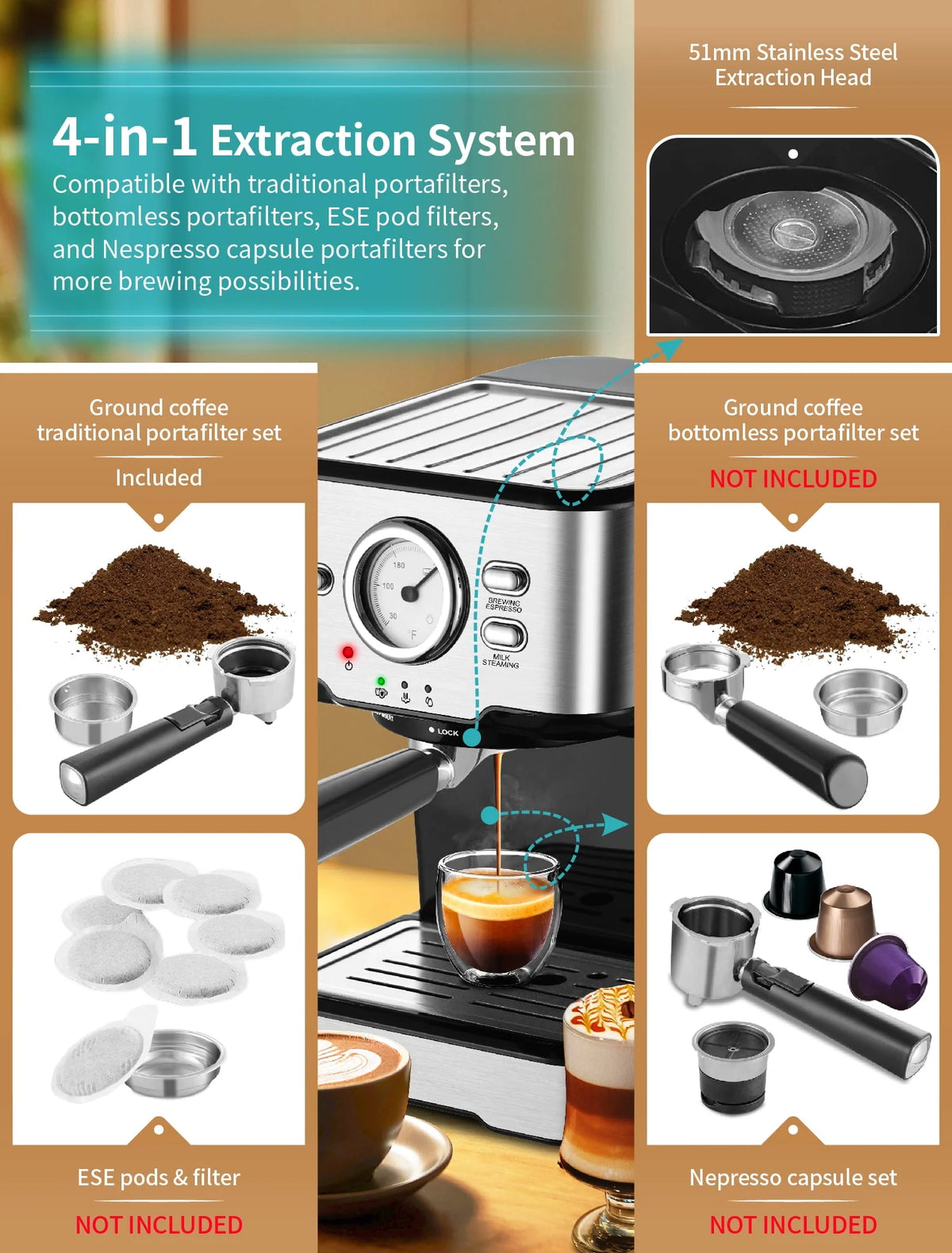 15 Bar Espresso Machine with Steamer C50428