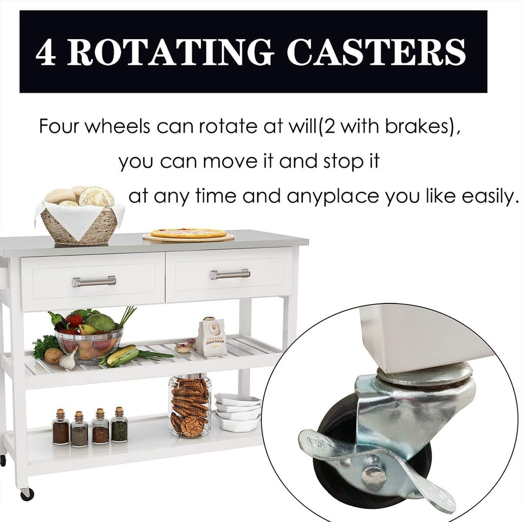 White Kitchen Cart with Stainless Steel Top I88505