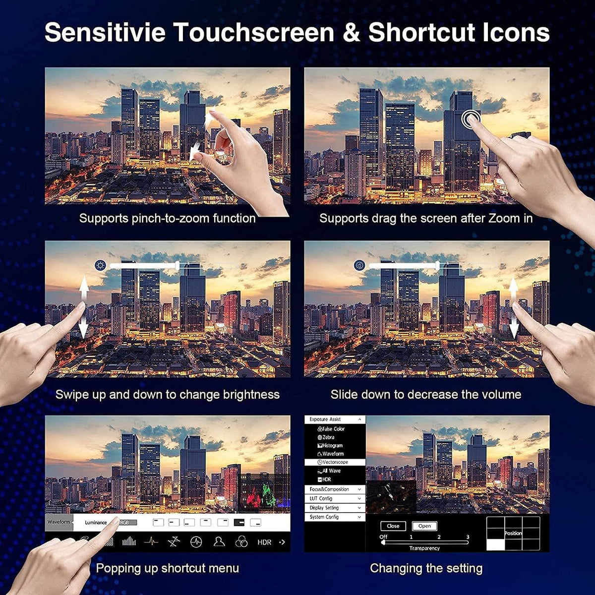 5.5 inch 2800nits Touch Screen Field Monitor with 3D LUT HDR Waveform Vectorscope False Color Zebra H7888