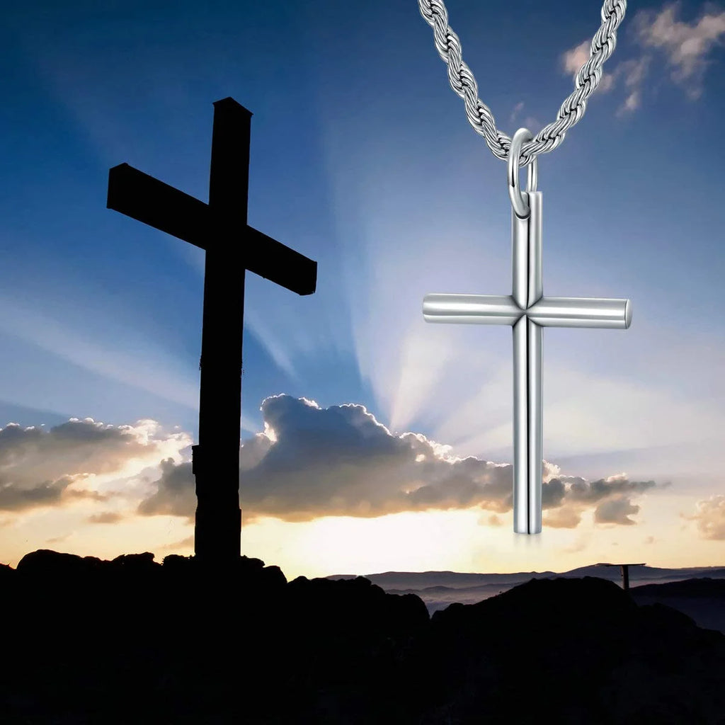 Sterling Silver Cross Pendant Necklace Cuban Chain Necklace Rope Chain Necklace D582