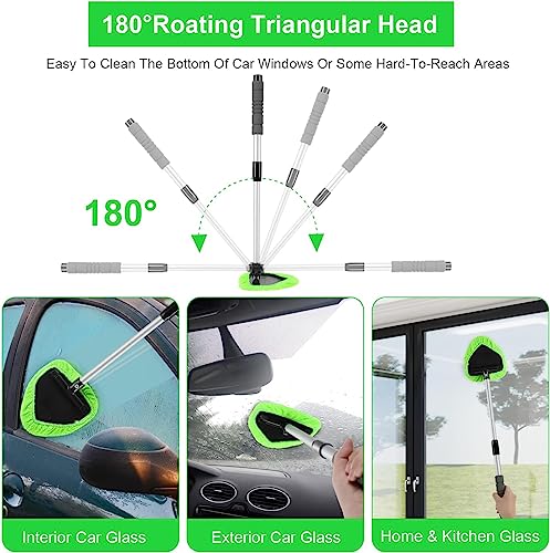Portable Windshield Cleaner Tool with Extendable Handle and 4 Microfiber Towel Pads K46944