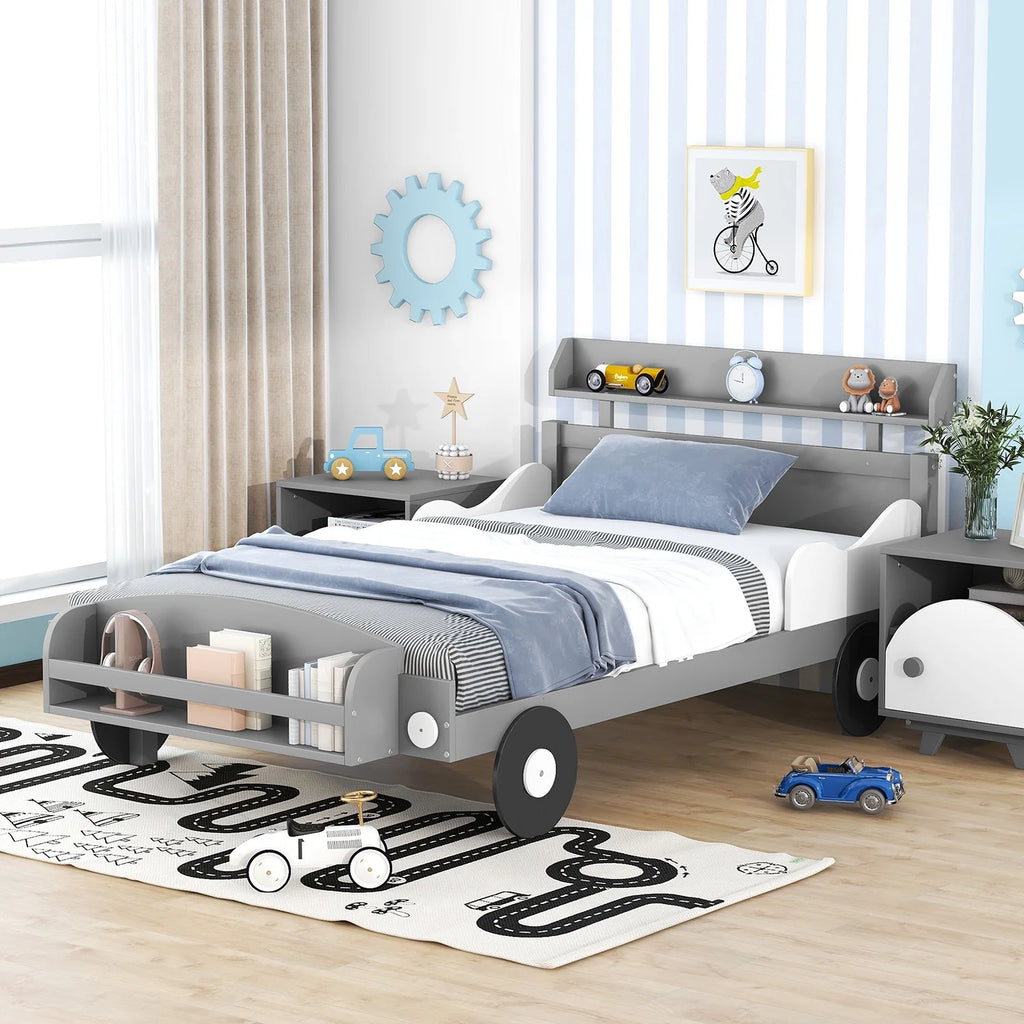 Twin Size Car-Shaped Platform Bed with Storage Shelf R87284