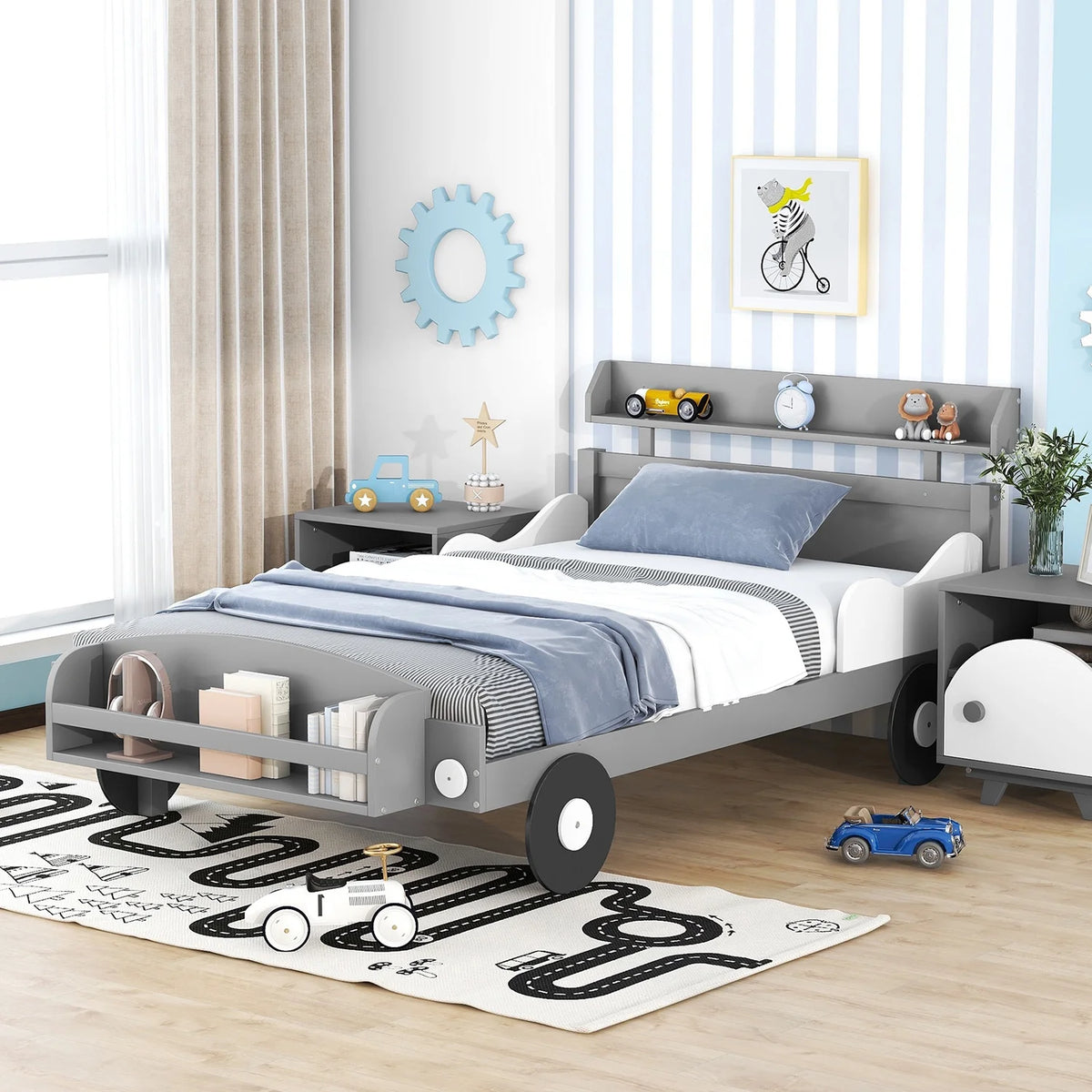 Twin Size Car-Shaped Platform Bed with Storage Shelf R87284