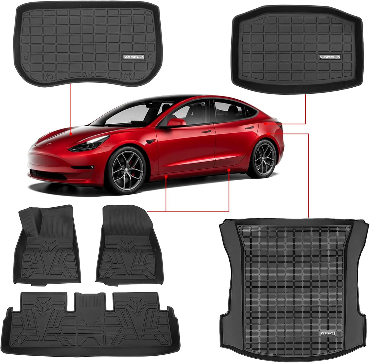 Set of 6 TPE Car Floor Mats for Tesla Model 3 Z8752