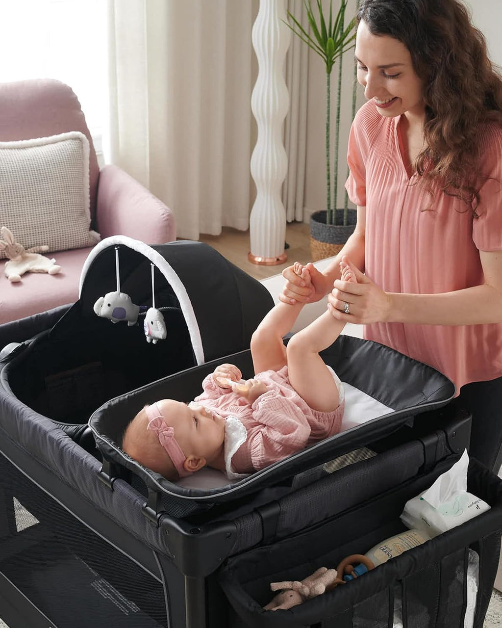 4 in 1 Portable Baby Playard with Changing Table and Detachable Bassinet B760