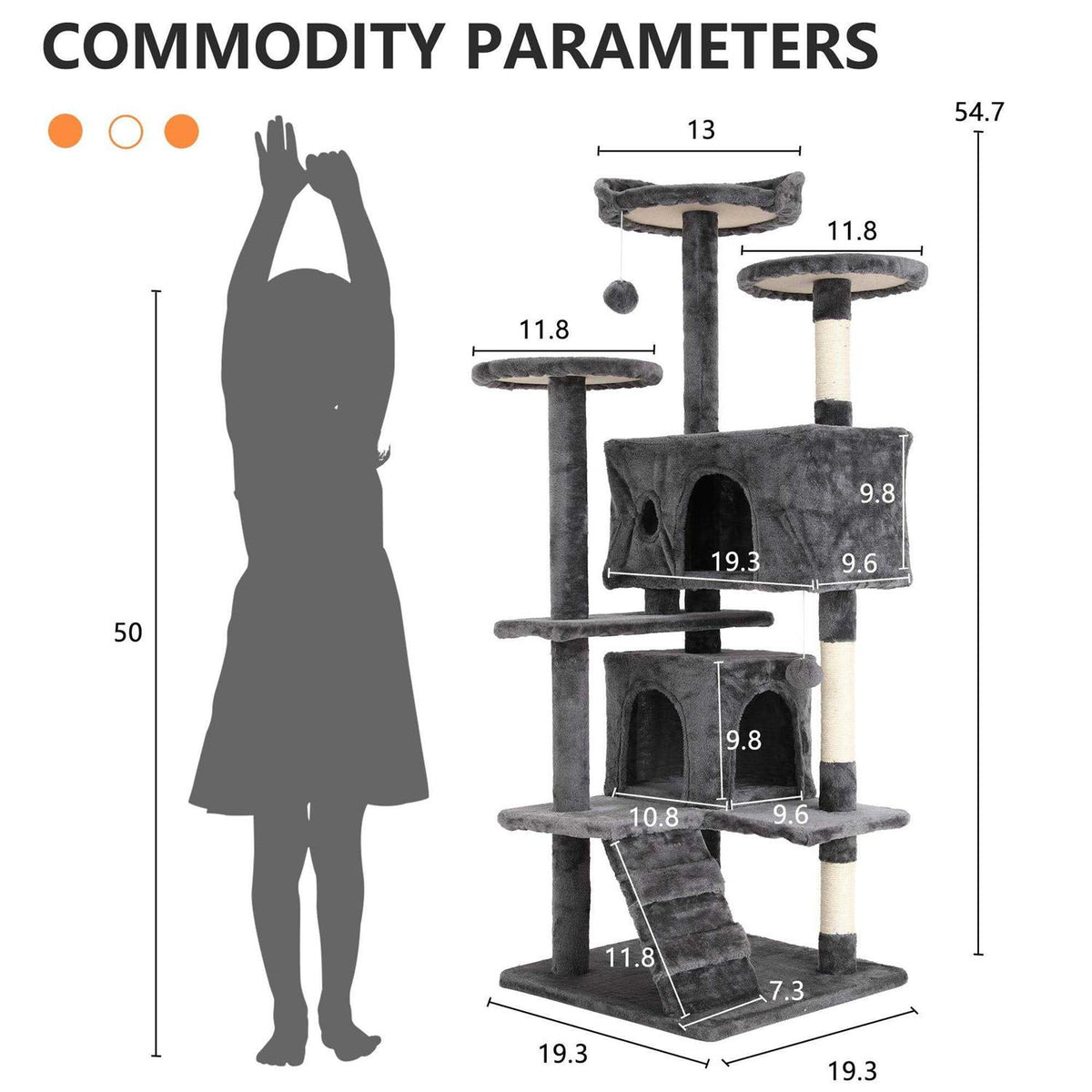 54-in Double Condo Cat Tree Tower Playhouse with Scratching Post & Perch G37668