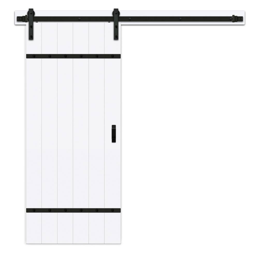 Bright White MDF Sliding Barn Door with Hardware Kit K993