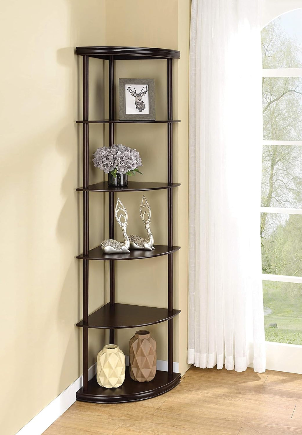 5-Shelf Corner Bookshelf Cappuccino I214564