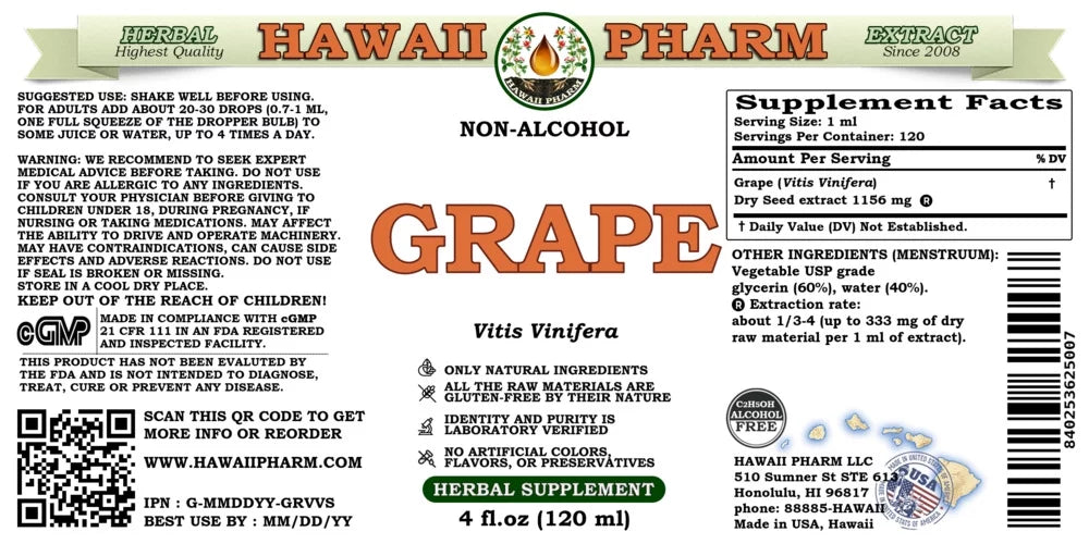 Grape Dry Seed Alcohol-Free Liquid Extract 4 Fl.Oz Z3210