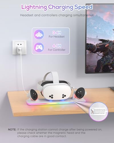 Charging Station for Meta Quest 3S/3 with RGB Light and 2 Rechargeable Batteries R163