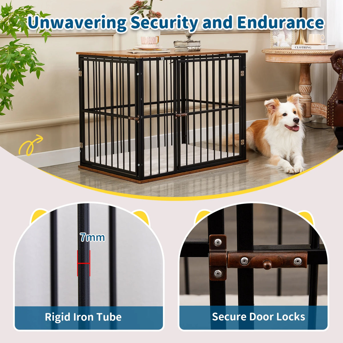 Medium Wooden Dog Crate Furniture with Washable Cushion Z841275