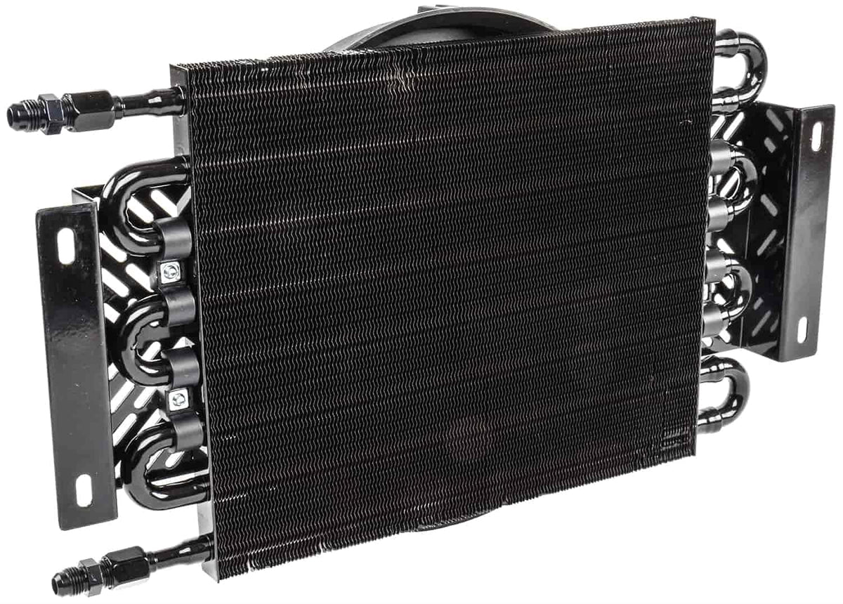 Transmission Oil Cooler with Dual Push/Pull Cooler Fan, 11” Diameter, 6 an Connections F1689