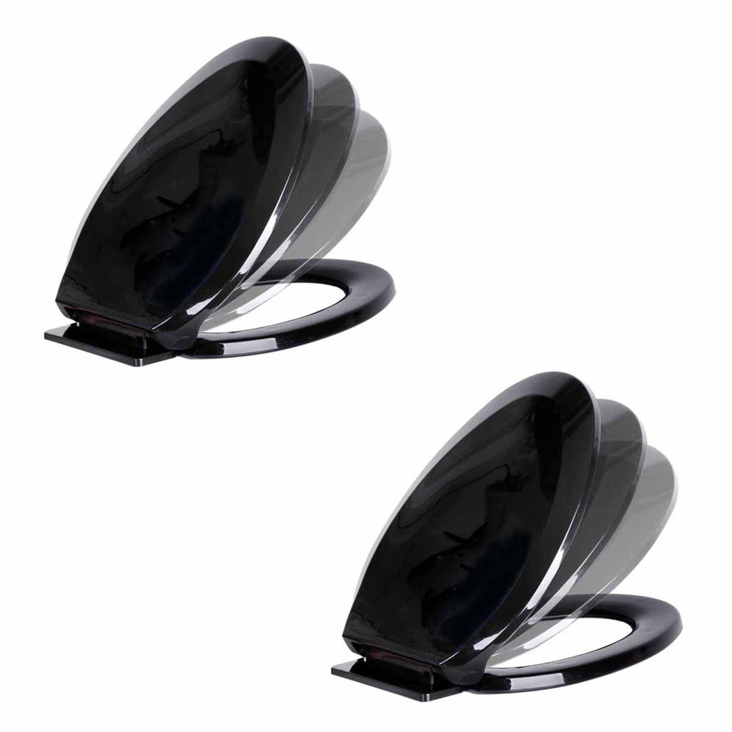 2 No Slam Easy Close Black Plastic Elongated Toilet Seat B8099