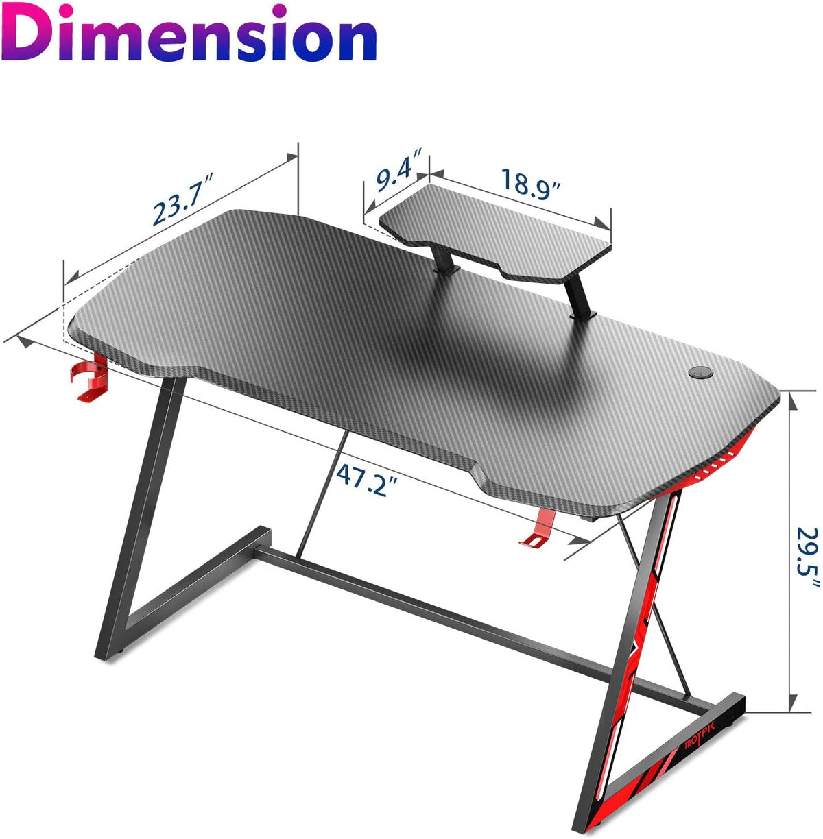47 inch Black Computer Desk with Monitor Stand M6186