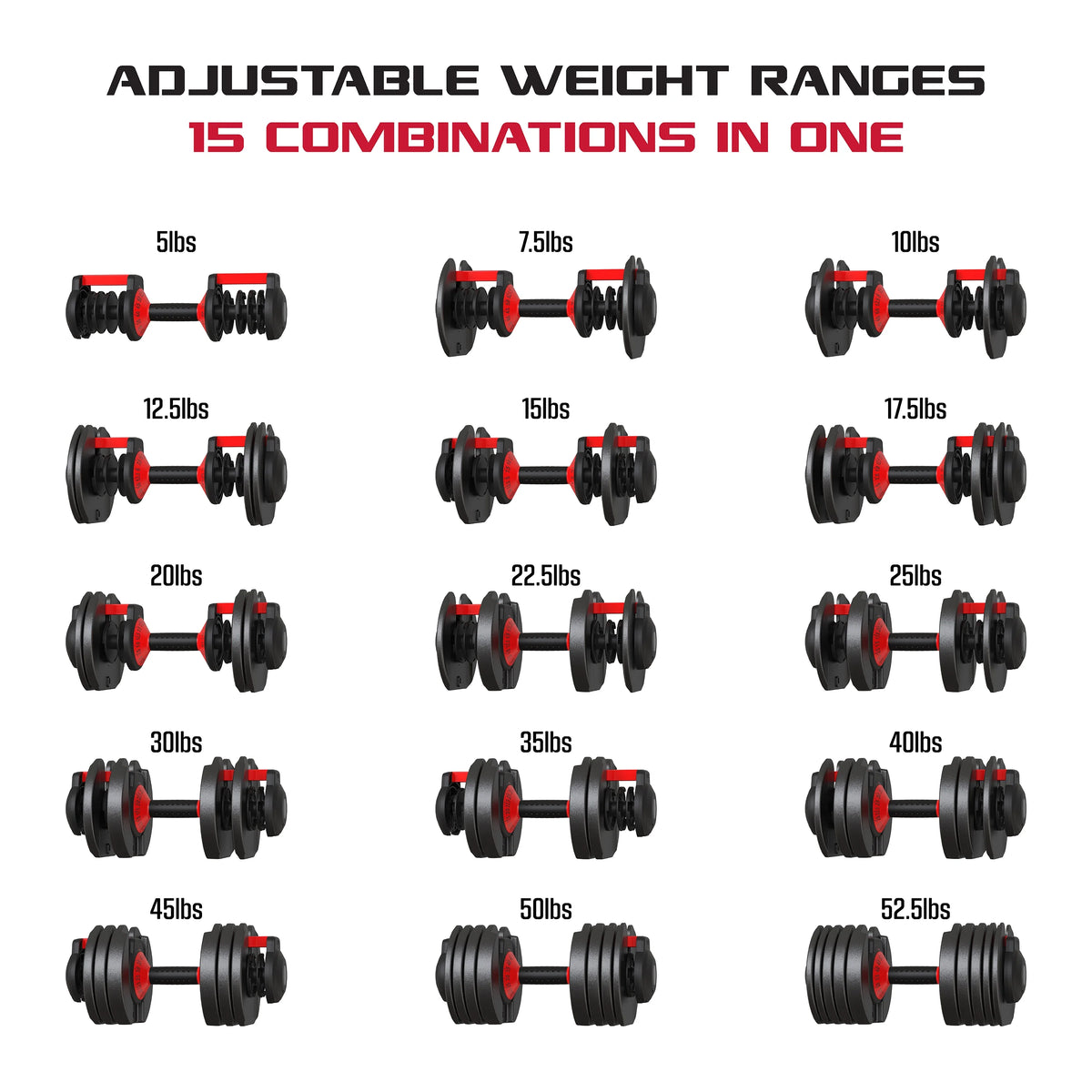 Adjustable Dumbbell 5-52.5 lbs Black Z5592