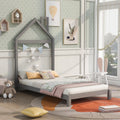 Twin Size Wood Platform Bed with House-shaped Headboard B732103
