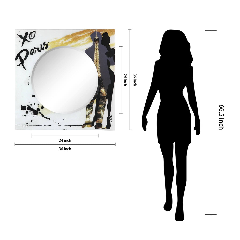 36 in. Square Reverse Printed Tempered Glass Art with 24 in. Round Beveled Mirror N356284