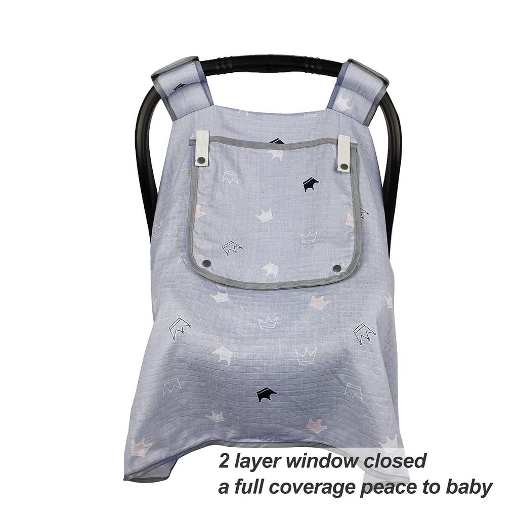Grey Muslin Car Seat Canopy with Window X83234
