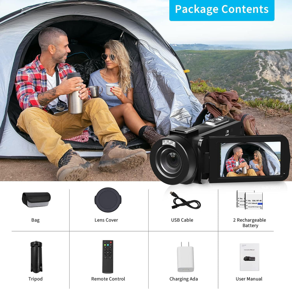 FHD 1080P Camcorder with Tripod and 2 Batteries A391