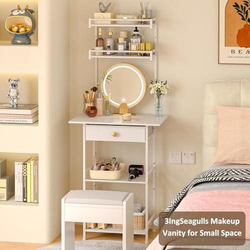 White Compact Vanity Desk with Fabric Drawers A63052