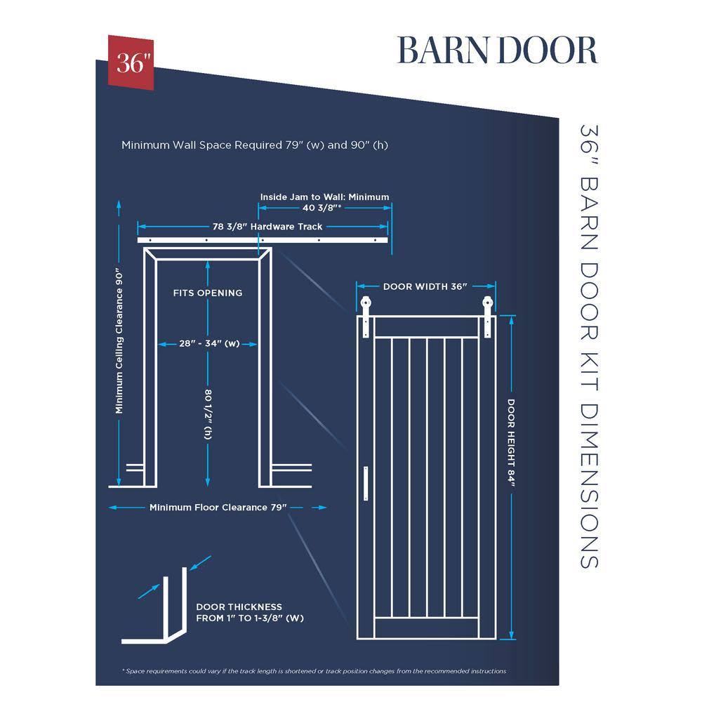 Bright White MDF Sliding Barn Door with Hardware Kit K993