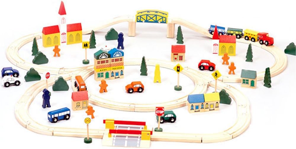 100-Piece Wooden Train Track Town Starter Set I34769