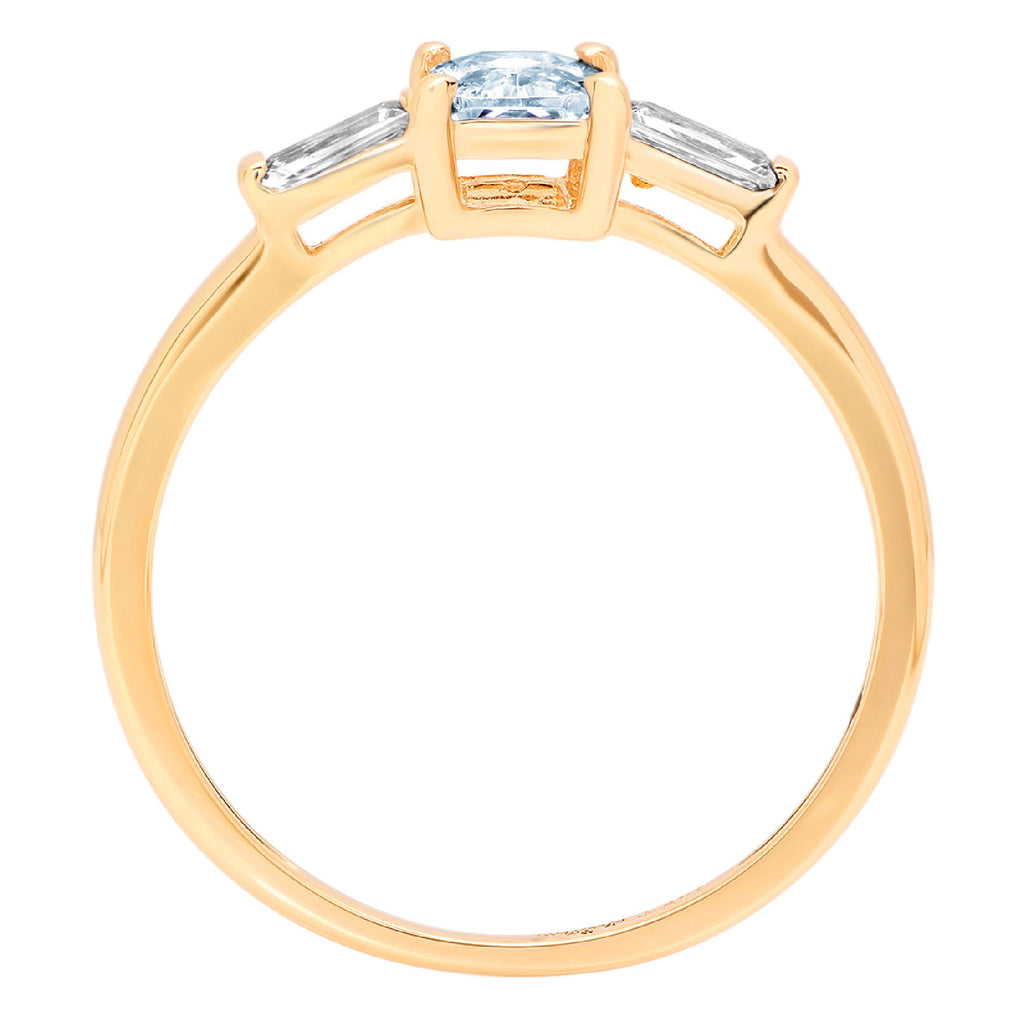 Emerald Cut Blue Topaz 18k Yellow Gold Three-Stone Ring Size 3.5 I2123