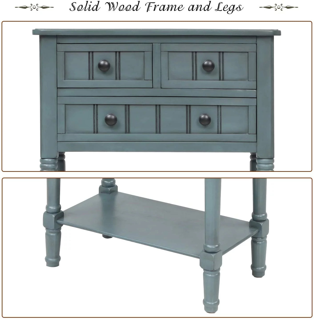 Narrow Console Table with Three Storage Drawers and Bottom Shelf S79403
