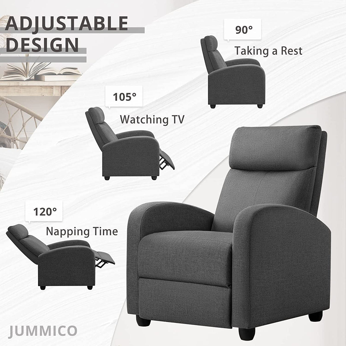 Light-Blue Fabric Recliner Chair Y89460