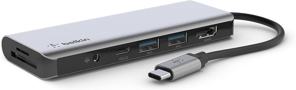 USB C Hub 7-in-1 MultiPort Adapter Dock with 4K HDMI SD Card Reader O8492